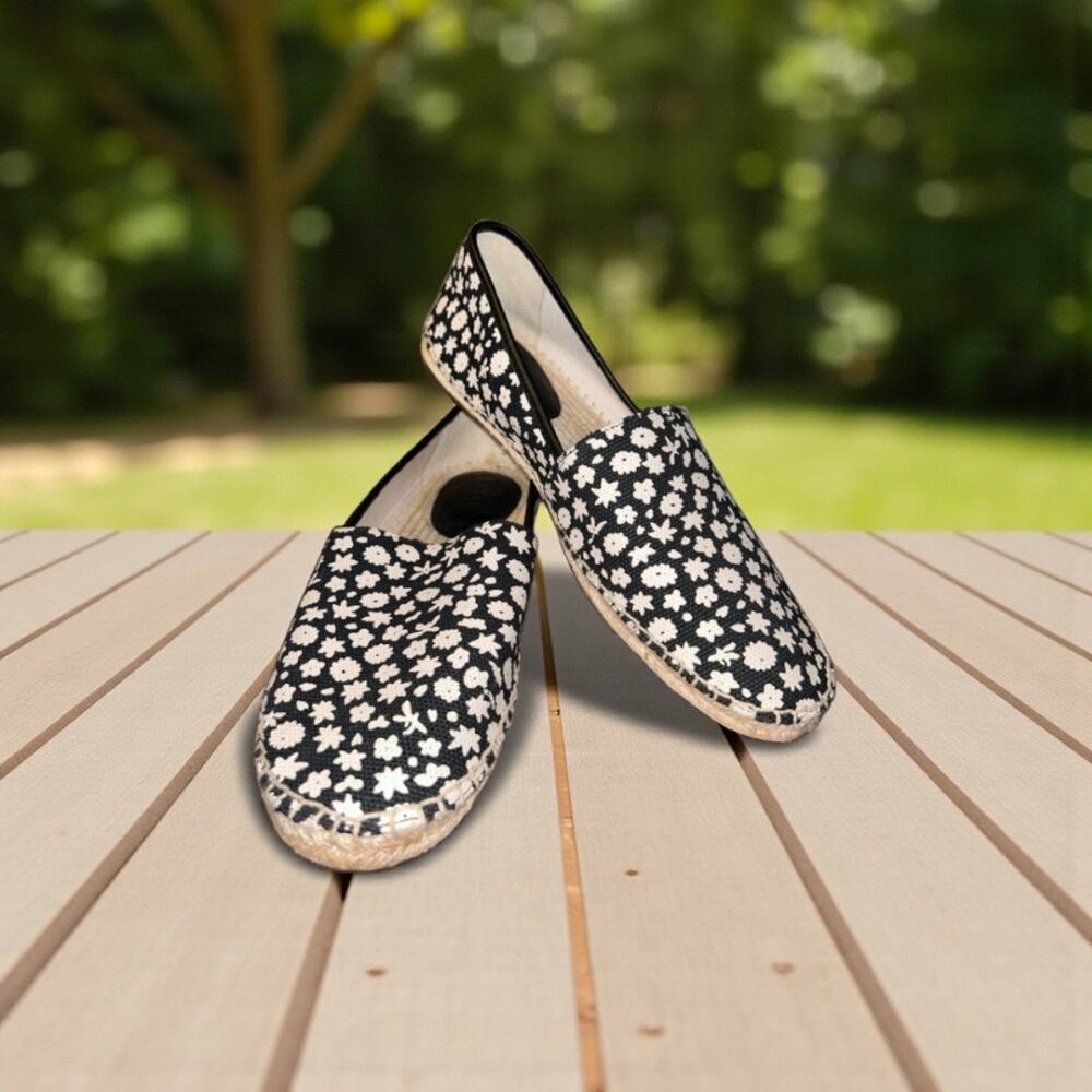 Coach Women’s Espadrilles Flats Size 9B Black White Floral Canvas Shoes EUC